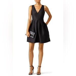 ERIN by Erin Fetherston Black V-Neck Pleated Mini Dress